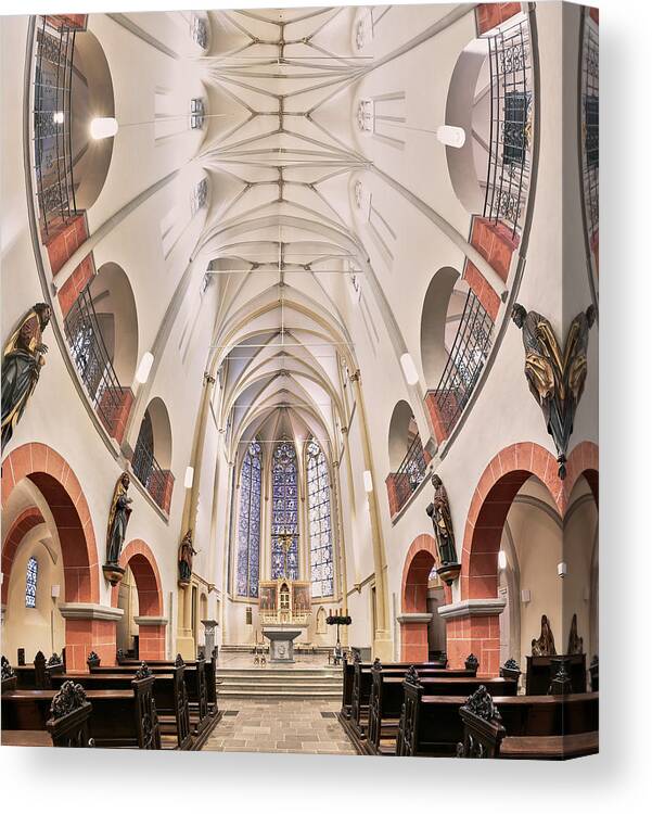 Panorama Vertical Church Vault Siegburg Servatius Canvas Print featuring the photograph Travers by Reinhard Schulz