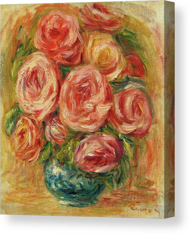 Pierre-auguste Renoir Canvas Print featuring the painting Vase De Roses by Pierre-auguste Renoir