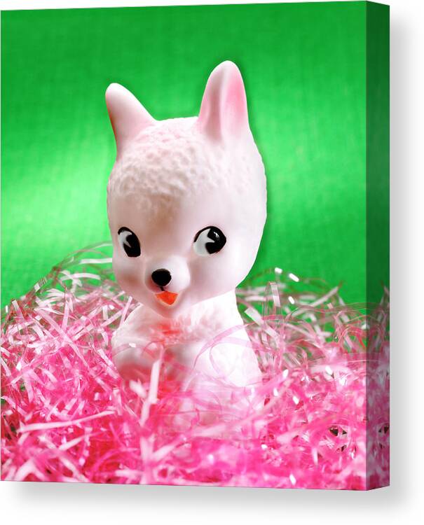 Animal Canvas Print featuring the drawing White Bunny in Pink Grass by CSA Images