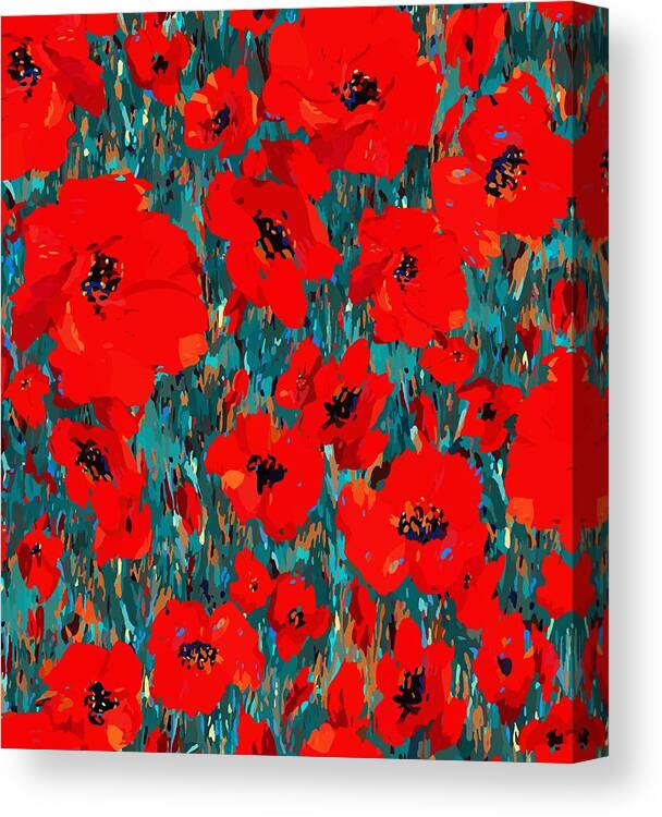 Red Poppies Canvas Print featuring the digital art Wild Red Poppies by L Diane Johnson