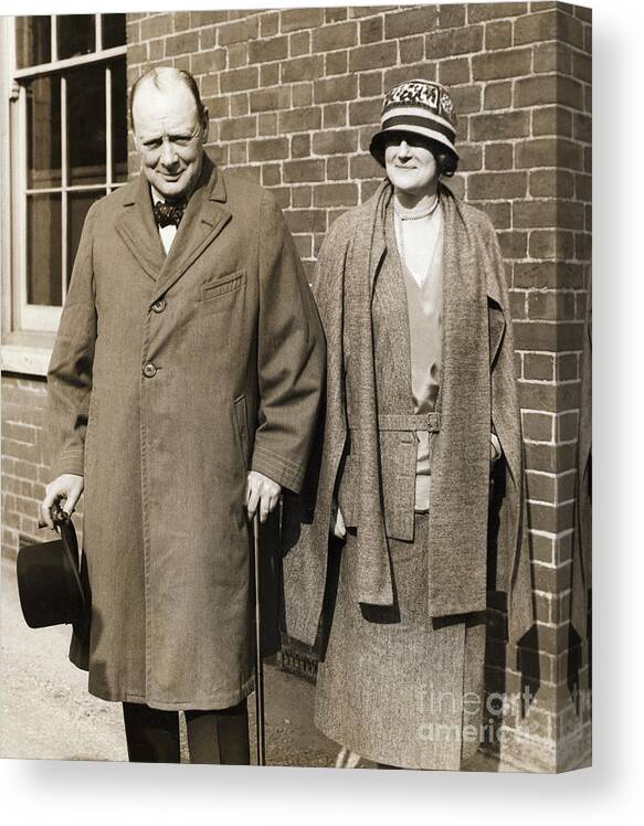 People Canvas Print featuring the photograph Winston Churchill And His Wife by Bettmann
