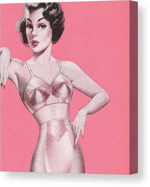 Adult Canvas Print featuring the drawing Woman in Pink Undergarments by CSA Images