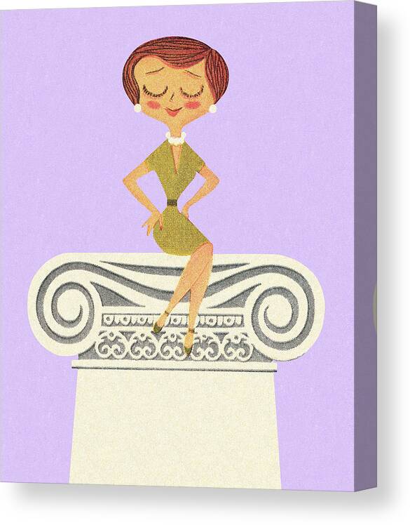 Accomplish Canvas Print featuring the drawing Woman Sitting on a Pedestal by CSA Images