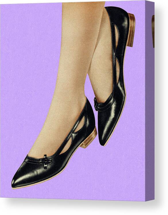 Adult Canvas Print featuring the drawing Woman Wearing Black Flats by CSA Images