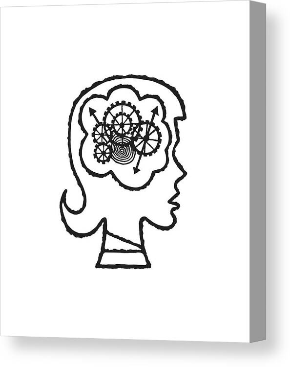 Academic Canvas Print featuring the drawing Woman's Brain Has Working Cogs by CSA Images