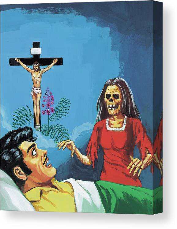 Afraid Canvas Print featuring the drawing Zombie Woman and Frightened Man by CSA Images