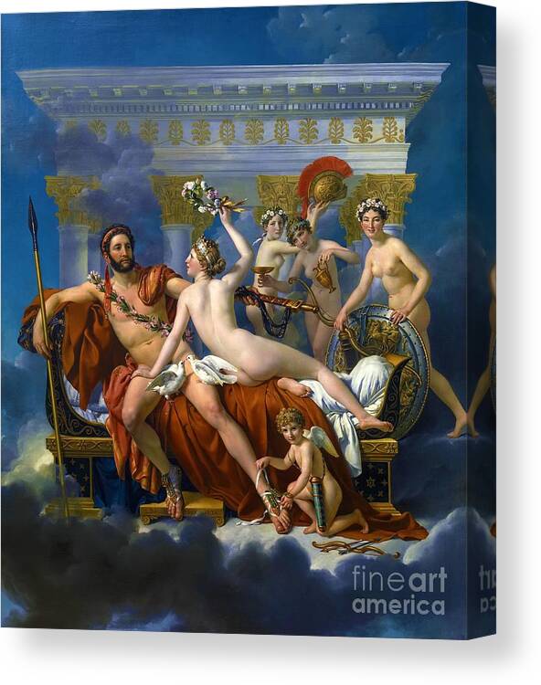 Mars Disarmed By Venus And The Three Graces Canvas Print featuring the painting Mars Disarmed by Venus and the Three Graces #1 by Jacques-Louis David