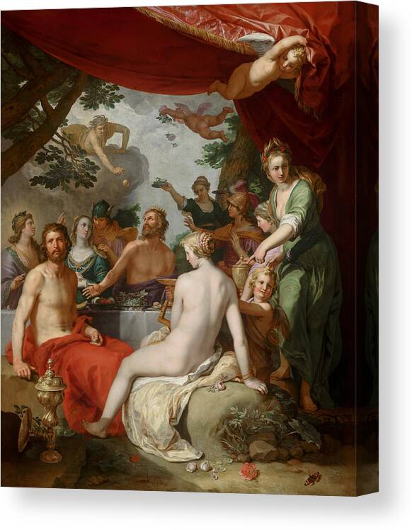 Abraham Bloemaert Canvas Print featuring the painting The Feast of the Gods at the Wedding of Peleus and Thetis #3 by Abraham Bloemaert