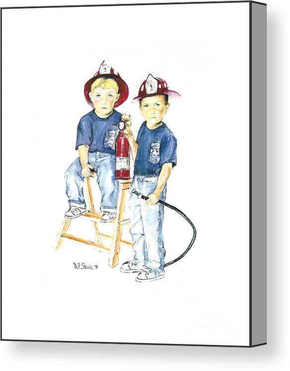 Images Canvas Print featuring the drawing The Firefighter's Sons #1 by Diane Strain