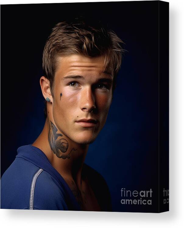 David Beckham As High School Fashion Model Art Canvas Print featuring the painting David Beckham as High School Fashion model  by Asar Studios #2 by Celestial Images