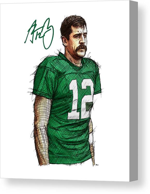 Football Canvas Print featuring the digital art Aaron Rodgers Mustache by Kelvin Kent