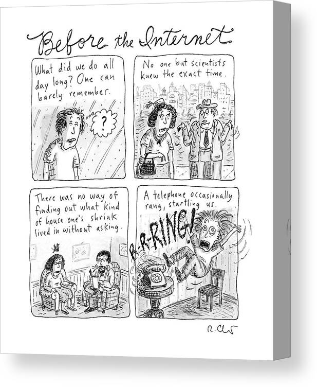 A26185 Canvas Print featuring the drawing Before The Internet by Roz Chast