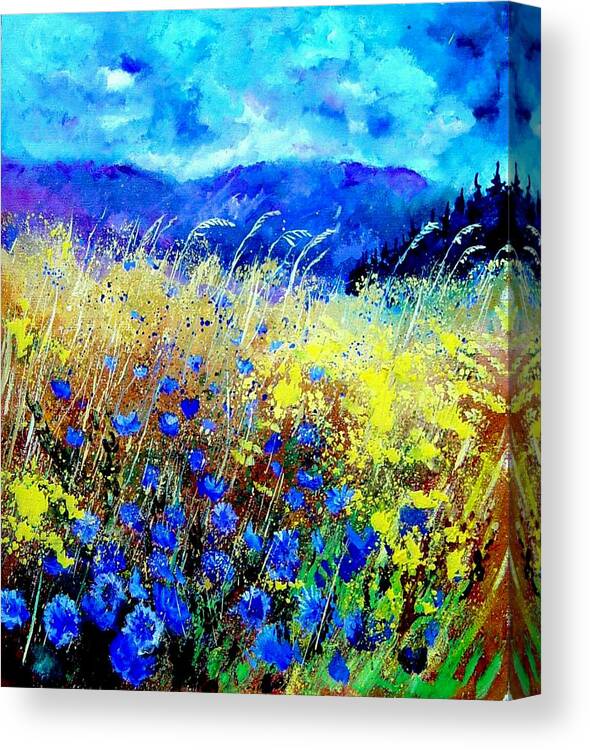 Poppies Canvas Print featuring the painting Blue cornflowers 67 by Pol Ledent