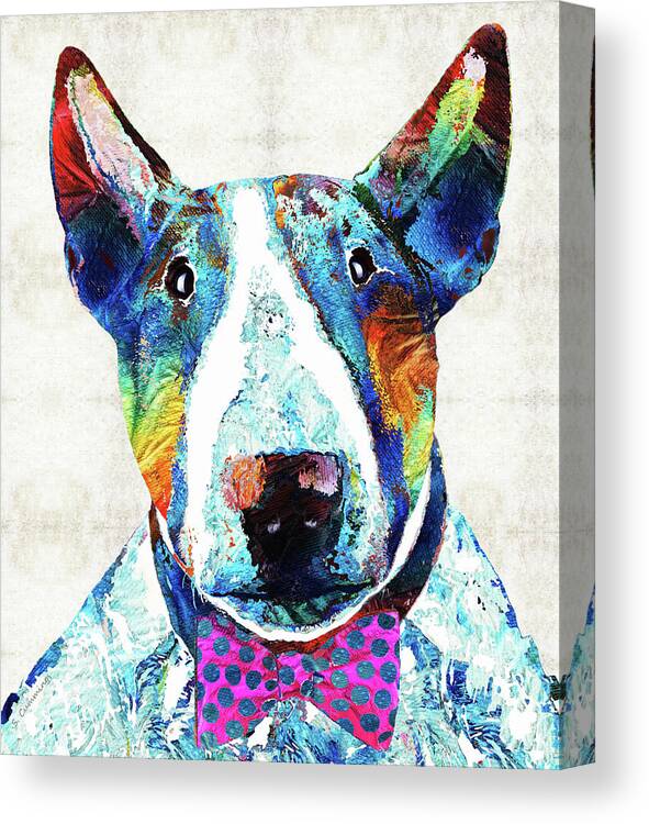 Bull Terrier Canvas Print featuring the painting Bull Terrier Art - Party Animal - Sharon Cummings by Sharon Cummings