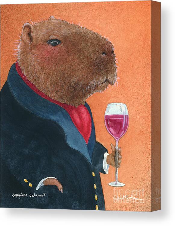 Capybara Canvas Print featuring the painting Capybara cabernet... by Will Bullas