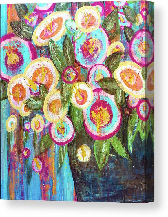 Carnation Canvas Print featuring the painting Carnations and Roses Abstract Teal Bouquet by Joanne Herrmann