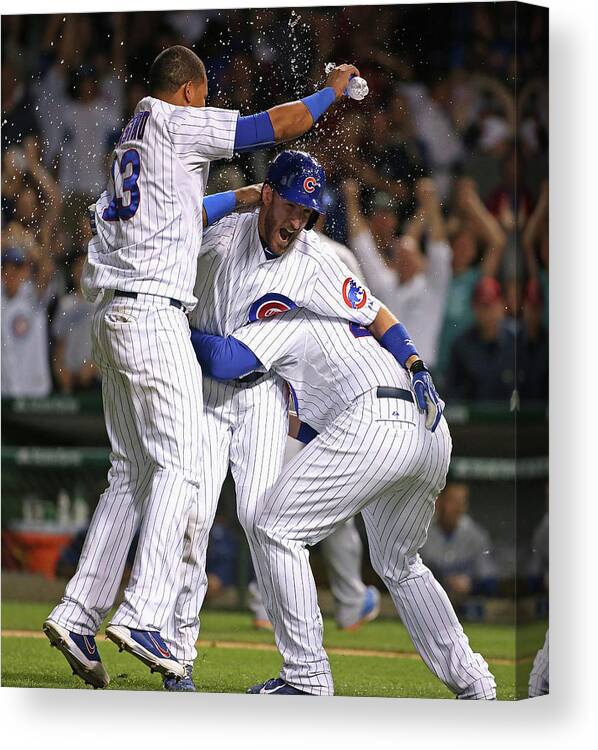 People Canvas Print featuring the photograph Chris Denorfia, Anthony Rizzo, and Starlin Castro by Jonathan Daniel