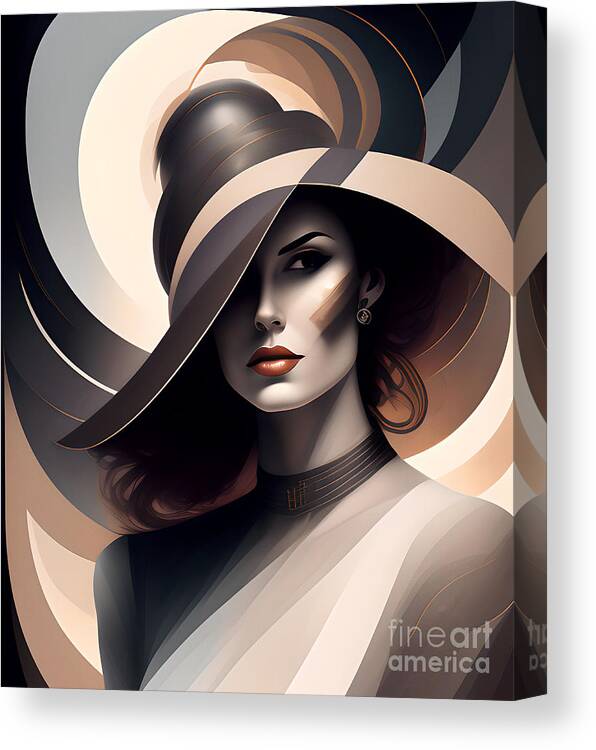 Portrait Canvas Print featuring the digital art Dark Elements Woman With Hat Portrait 3 by Philip Preston