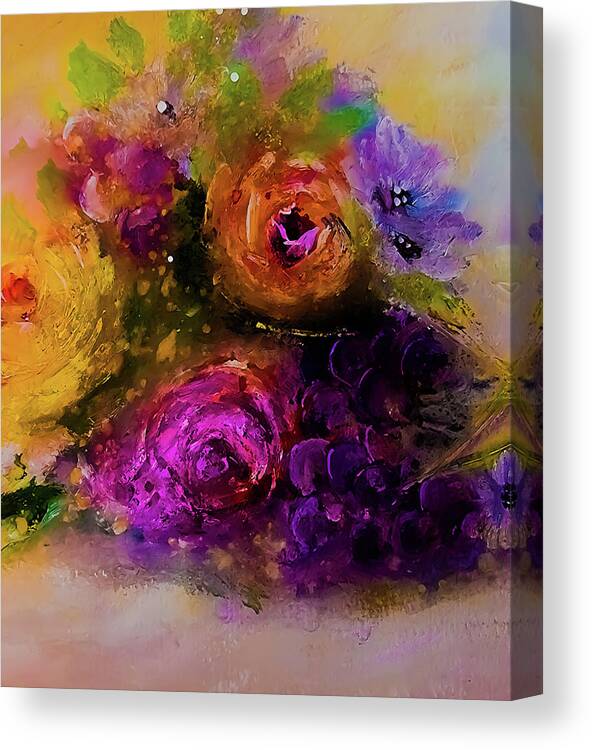 Dark Canvas Print featuring the painting Dark Painterly Swirled Flowers with Grapes by Lisa Kaiser