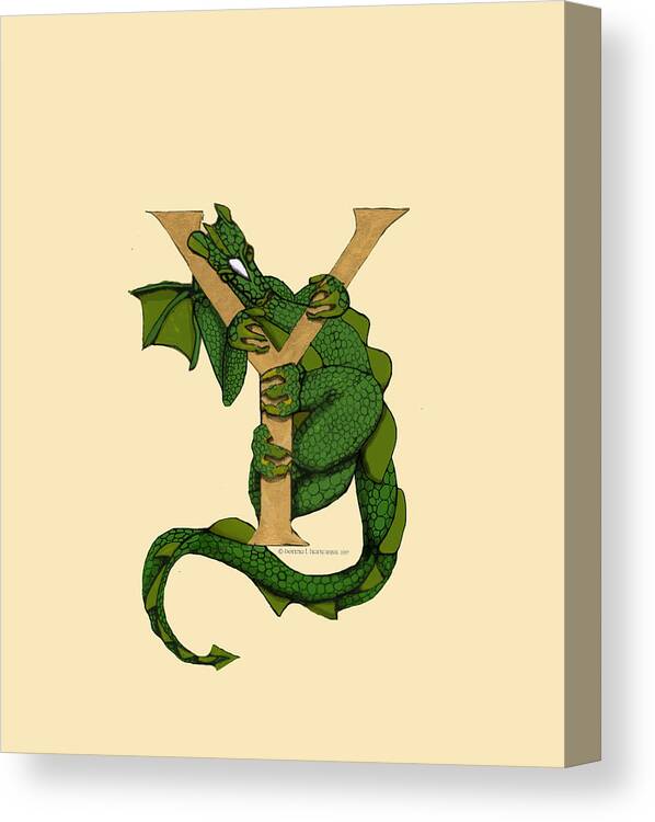 Dragon Canvas Print featuring the mixed media Dragon Letter Y no roses by Donna Huntriss