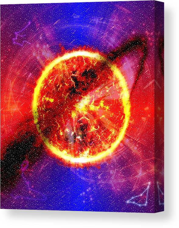 Blue Canvas Print featuring the digital art Emanating sun rays by Don Ravi