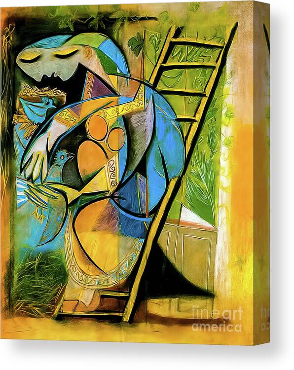 Farmer Canvas Print featuring the painting Farmer's Wife on a Stepladder by Pablo Picasso 1933 by Pablo Picasso