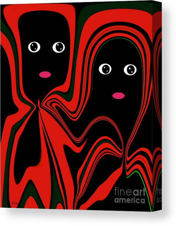 Red Canvas Print featuring the digital art Friends abstract 2 by Elaine Hayward