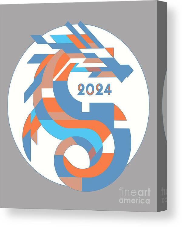 Year Of The Dragon 2024 Canvas Print featuring the digital art Futuristic Dragon Emblem - 2024 Chinese New Year by Two Hivelys