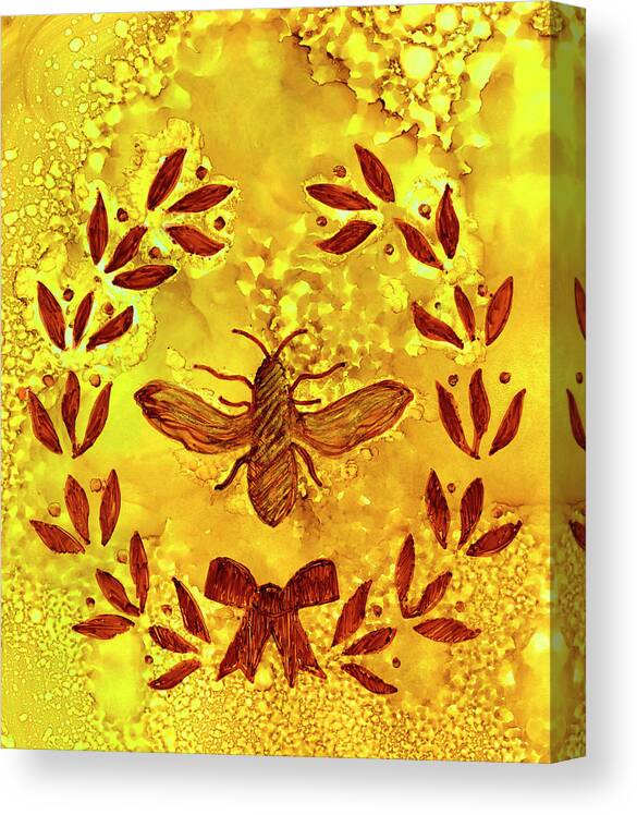 Honey Bee Canvas Print featuring the painting Golden Honey Bee and Laurel wreath by Deborah League