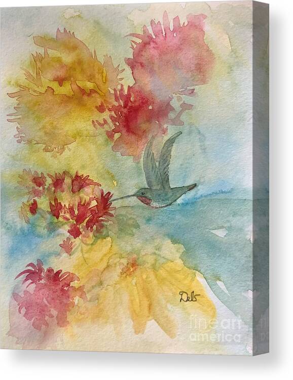 Hummingbird Canvas Print featuring the painting Hummer in Flowers by Deb Stroh-Larson