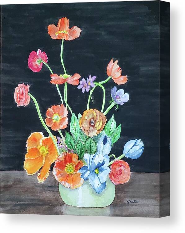 Poppies Canvas Print featuring the painting Inspired by Tulipina by Claudette Carlton