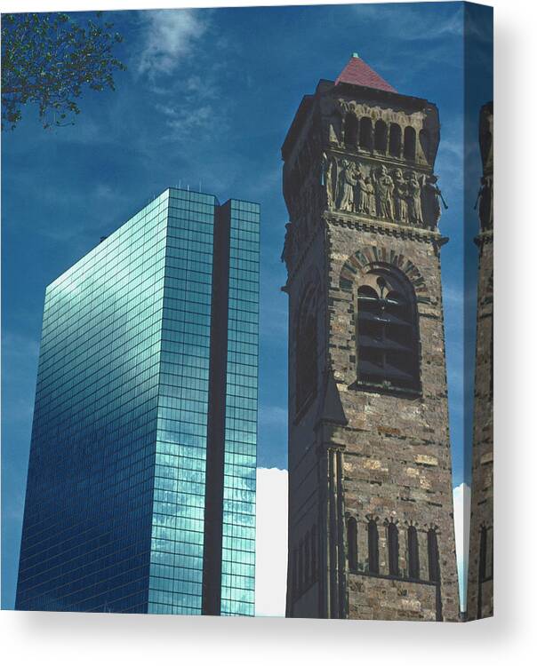Architecture Canvas Print featuring the photograph John Hancock Building First Baptist Church Boston by Tom Wurl