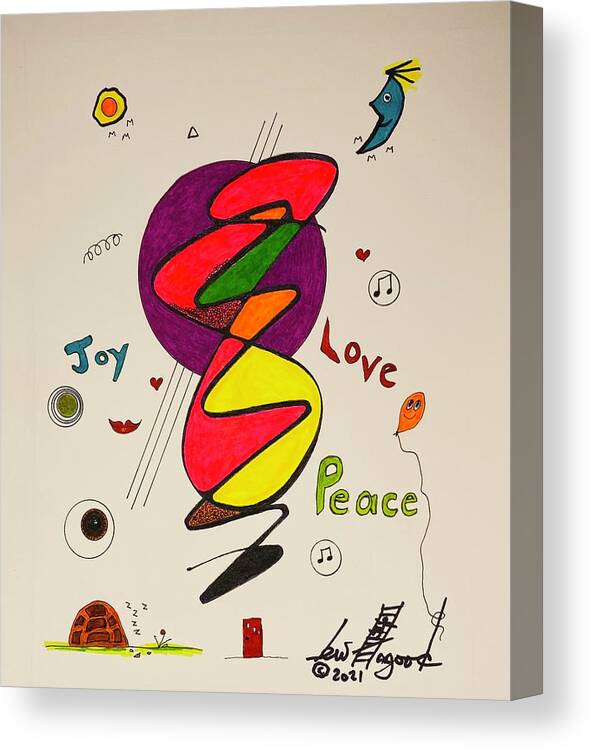  Canvas Print featuring the mixed media Joy Love Peace 1114 by Lew Hagood