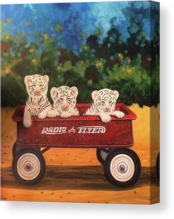 White Tigers Canvas Print featuring the painting Just The Cat Wagon by Lance Headlee