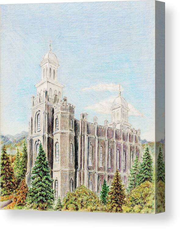 Lds Canvas Print featuring the drawing Logan, Utah temple by Pris Hardy