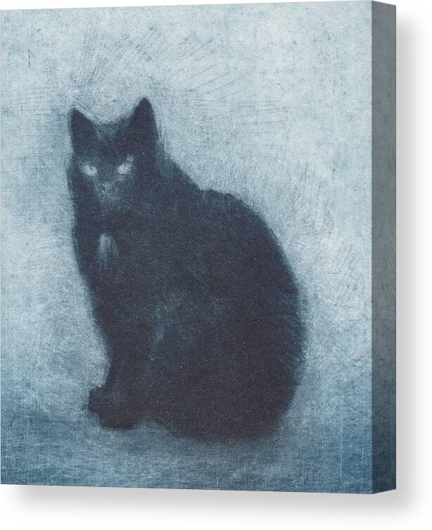 Cat Canvas Print featuring the drawing Madame Escudier - etching - cropped version by David Ladmore