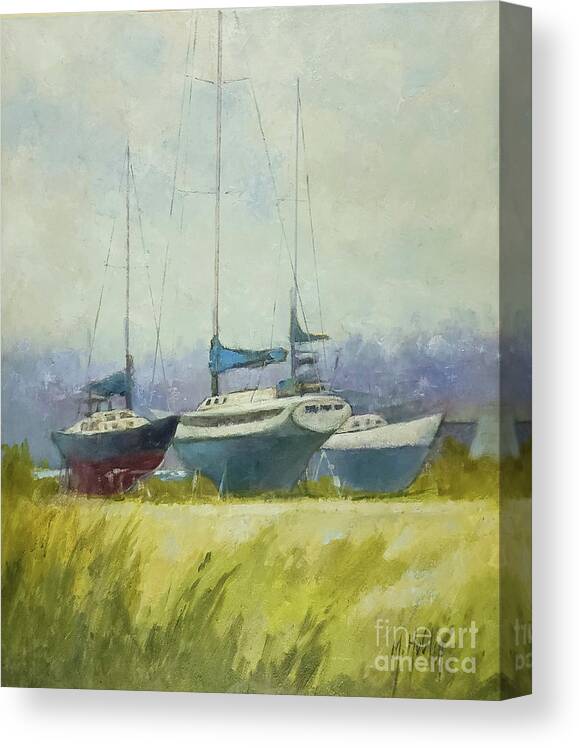 Boats Canvas Print featuring the painting Misty by Mary Hubley