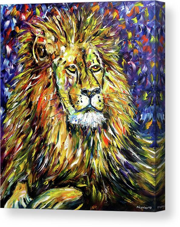 King Lion Painting Canvas Print featuring the painting Portrait Of A Lion by Mirek Kuzniar