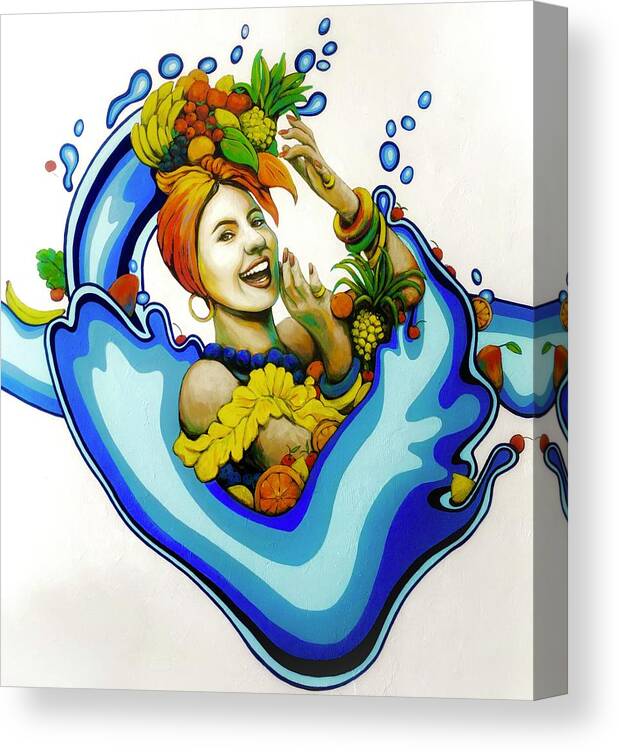Refresh Food Co Canvas Print featuring the painting Refresh Carmen Miranda Mural Art by Carrie Martinez