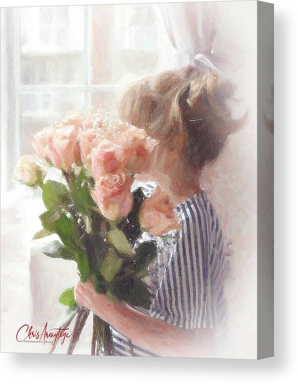 Pink Roses Canvas Print featuring the digital art Roses with Love by Chris Armytage