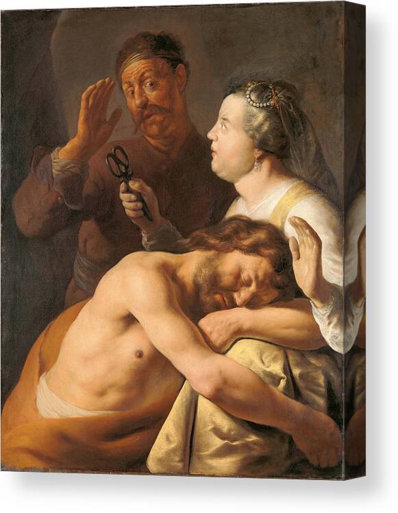 Jan Lievens Canvas Print featuring the painting Samson and Delilah by Jan Lievens