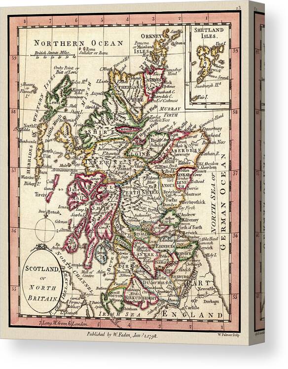 Scotland Canvas Print featuring the photograph Scotland Antique Map 1798 by Phil Cardamone