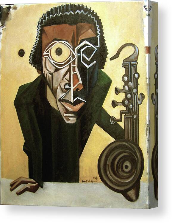 Jazz Canvas Print featuring the painting The Ethnomusicologist / Marion Brown by Martel Chapman