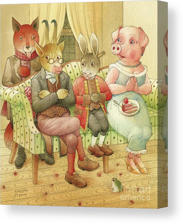 Crime Detective Investigation Picture Animals Dinner Party Evening Fox Pig Goat Rabbit Canvas Print featuring the drawing The Missing Picture09 by Kestutis Kasparavicius