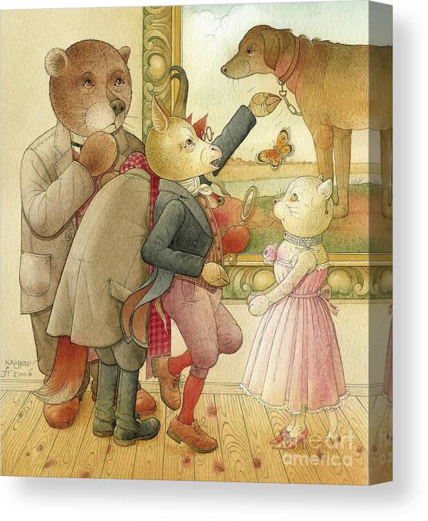Crime Detective Investigation Picture Animals Bear Cat Goat Fox Dog Party Dinner Evening Canvas Print featuring the drawing The Missing Picture15 by Kestutis Kasparavicius