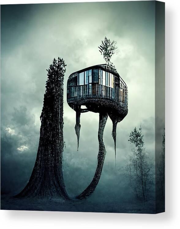 Tree House Canvas Print featuring the digital art Tree House 02 Dark Mood by Matthias Hauser