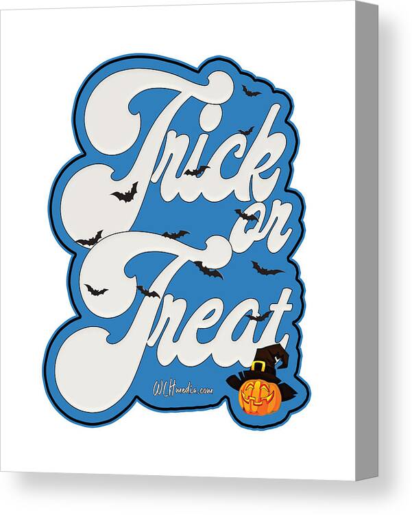 Trick Or Treat Canvas Print featuring the digital art Trick or Treat Fun Word Art with Spooky Bats by Walter Herrit