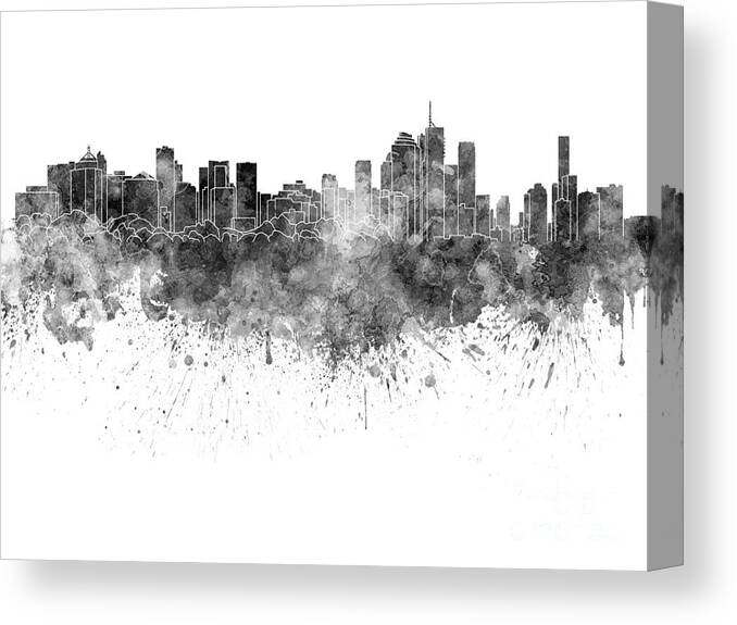 Brisbane Skyline In Black Watercolor On White Background Canvas