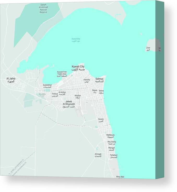 Minimalist Modern Map Of Kuwait City Kuwait 10 Canvas Print