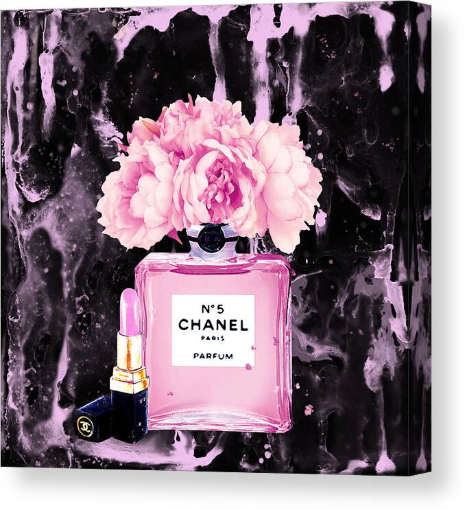 Chanel Print Chanel Poster Chanel Peony Flower Black Watercolor Canvas ...